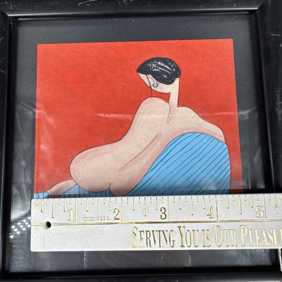 Original Pastel drawing, 'Reclining Nude' Artist Unknown Framed Unsigned 7.5” - Picture 10 of 13